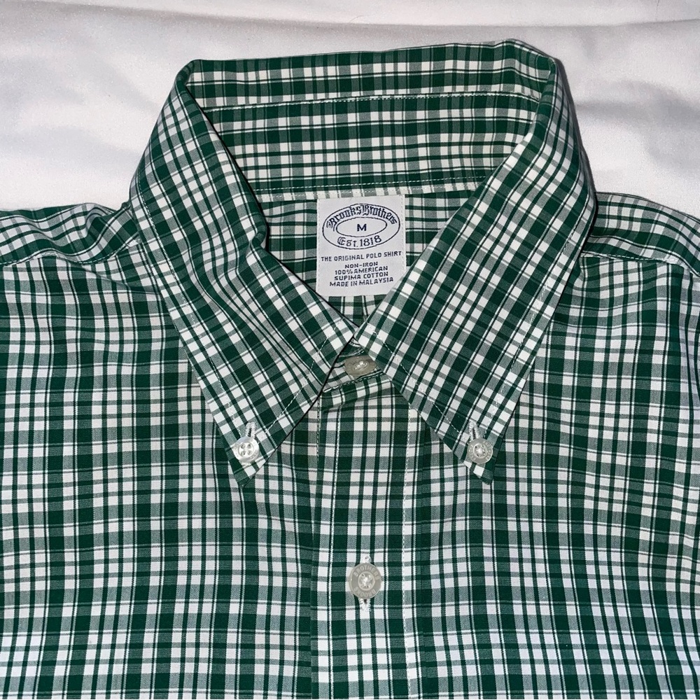 Brooks Brothers Non-Iron Button Down in Green Plaid